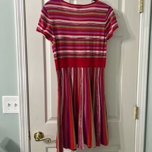 New Directions Red and Pink Striped Dress